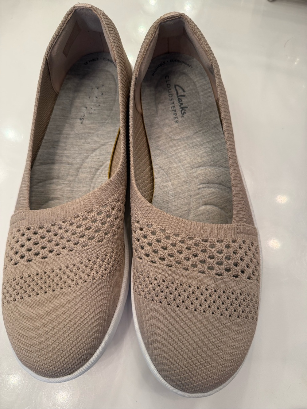 Clarks Women’s Knit Slip-On Flats in Beige